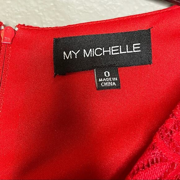 F) My Michelle V-neck Long Sleeve Dress Red Size Zero - Picture 10 of 12